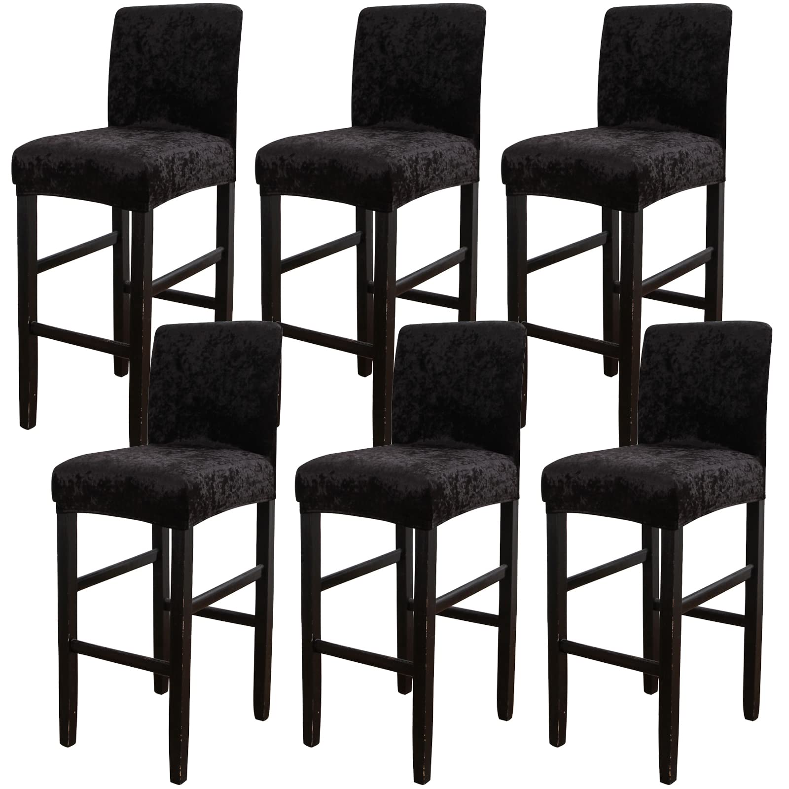 Bar Stool Chair Cover, Velvet Counter Stool Covers Elastic Stretch Removable Washable High Stool chair cover for Short Swivel Dining Chair Back Chair Bar Stool Chair (Black, 6) …