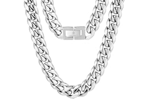 KRKC&CO Cuban Link Chain, 18K Gold Plated Stainless Steel Men's Necklace 8/10/12/14mm, Anti-Tarnish Anti-Allergies, Miami Chu