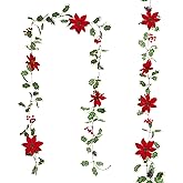 Tepaler 2Pack Christmas Garland Winter Holly Leaf Garland with Red Berry Poinsettia Pinecones Holiday Decoration 7.8FT Artificial Christmas Garlands for Mantle Party Wedding Outdoor Indoor Decor