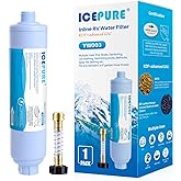 ICEPURE Inline Water Filter for Hose on RV Garden Pool Camper Marine Boat for Drinking, Car Washing, Gardening, Planting, Spa, Reduces Chlorine, Bad Taste, Odors, with 1 flexible hose protector, 1PACK