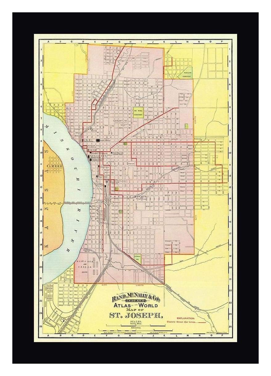St. Joseph Missouri - Rand McNally 1892 by Rand McNally - 15" x 20" Black Framed Canvas Art Print - 