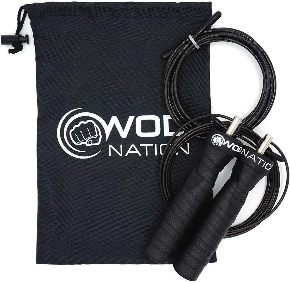 WOD Nation Attack Speed Jump Rope : Adjustable Jumping Ropes : Unique Two Cable Skipping Workout System : One Thick and One Light 11 Foot Cable : Perfect for Double Unders : Fits Men and Women