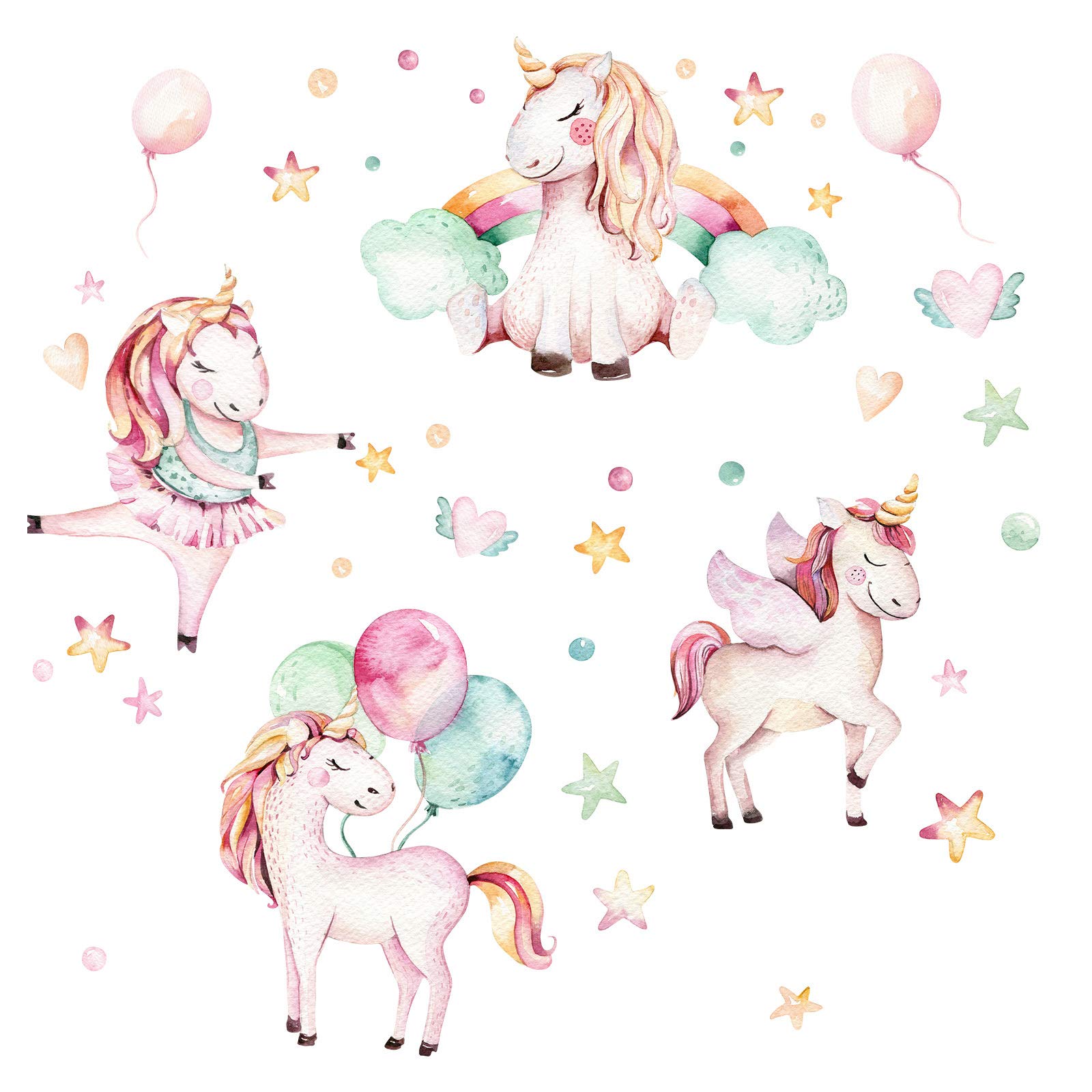 Little Deco DL539-07 Wall Sticker Unicorns & Hearts Stars Balloons I Wall Picture 101 x 63 cm (W x H) I Nursery Girls Baby Room Sticker Wall Sticker Wall Sticker