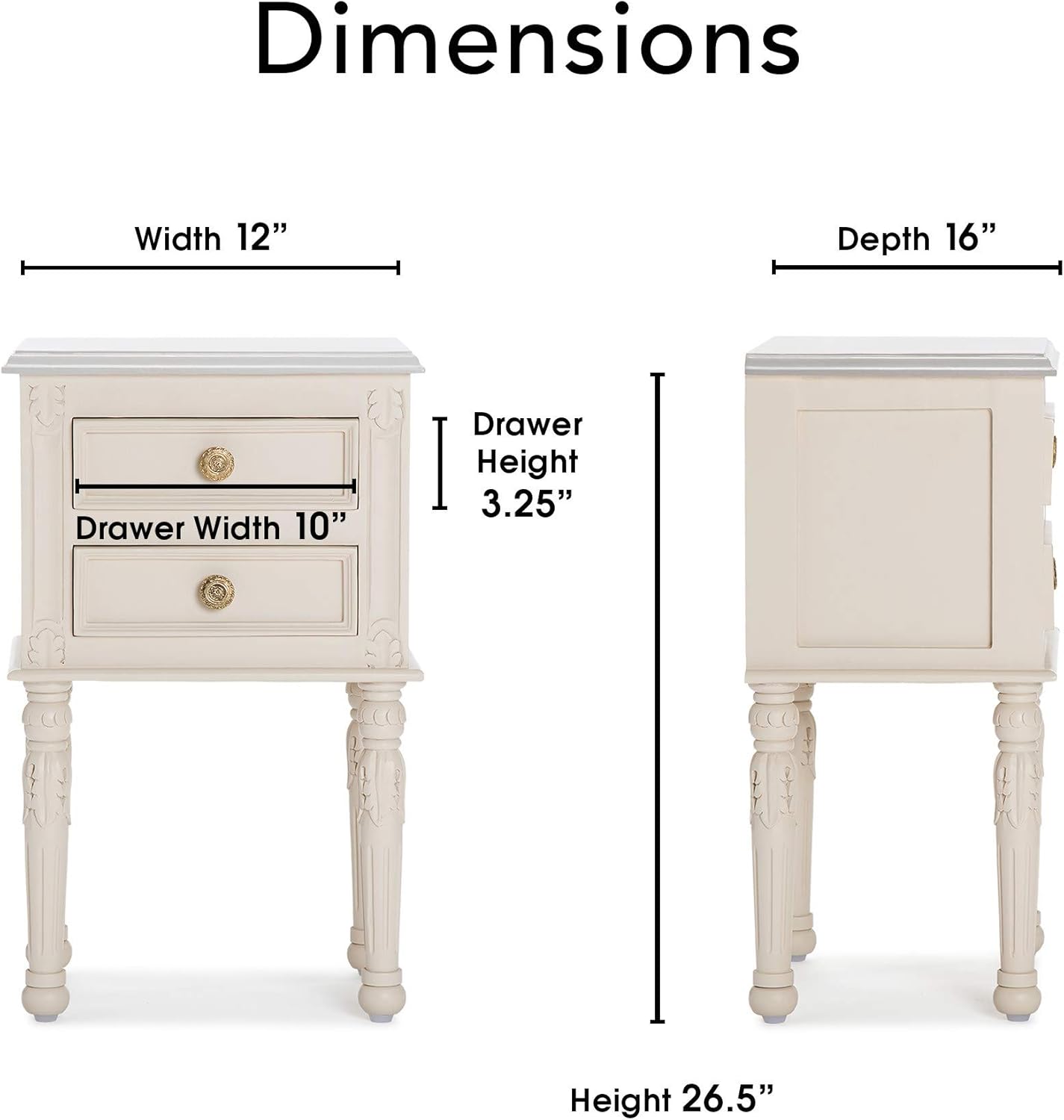 Amazon Com Finch Richards End Table Nightstand With Drawers Solid Wood Bedside Or Living Room Storage Traditional Cottage Decor Cream White Furniture Decor