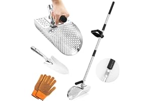 SCNKKL Long Handle Sand Scoop, Stainless Steel Shovel Scoop for Metal Detecting for Adults, Shovel Underwater Treasure Hunting, Adjustable Length, Handheld with Long Steel Handle Pole Design