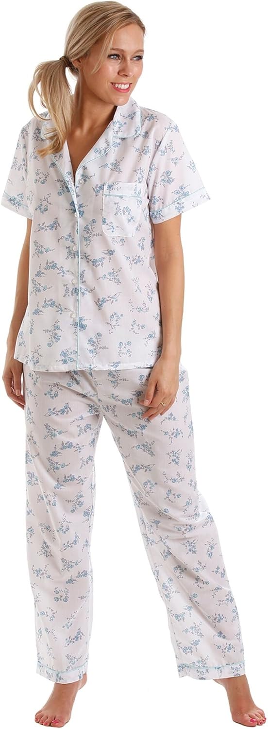 Lady Olga Ladies Floral Poly Cotton Short Sleeve Pyjamas Summer Pjs