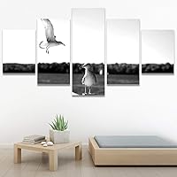 SIGNWIN 5 Panel Canvas Wall Art Bird on Railings for Home Decorations Ready to Hang - 60