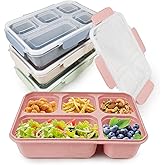greenandlife 4 Pack Bento Lunch Box Set for Kids Adults, 5 Compartment Reusable Wheat Straw Meal Prep Food Storage Snack Containers, Microwave and Dishwasher Safe, INS