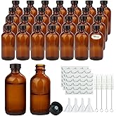Maredash 4oz Amber Glass Bottles, Boston Round Glass Bottles (50 Pack) with Leak-proof Caps, Refillable Container for Homemade Vanilla Extract, Essential Oils, Herbal Medicine and More