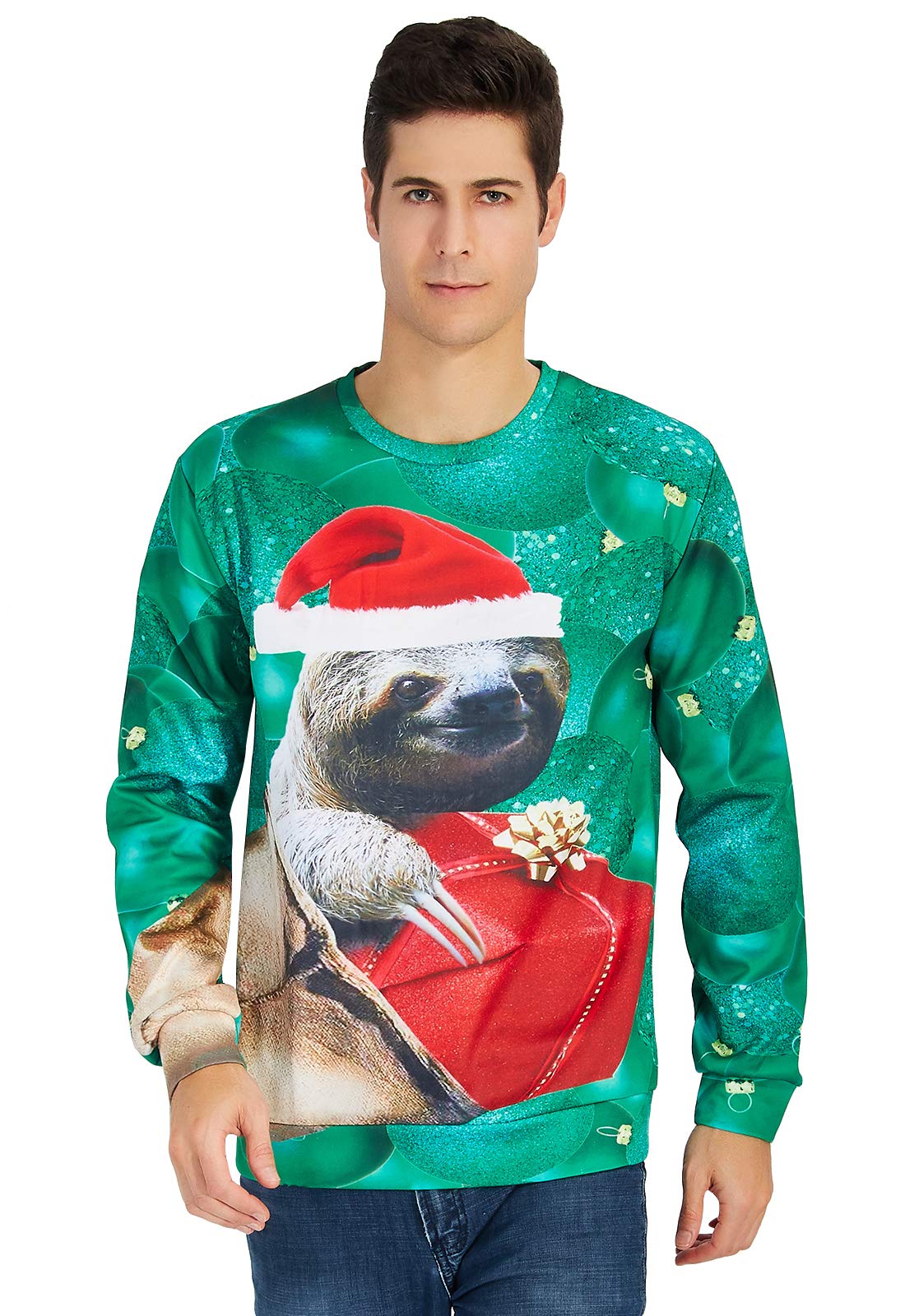 Rave on Friday Ugly Sweater Christmas Unisexe Sweat-Shirt Ugly Pullover Verte Paresseux Modèle Confortable Pull Noel Femme L