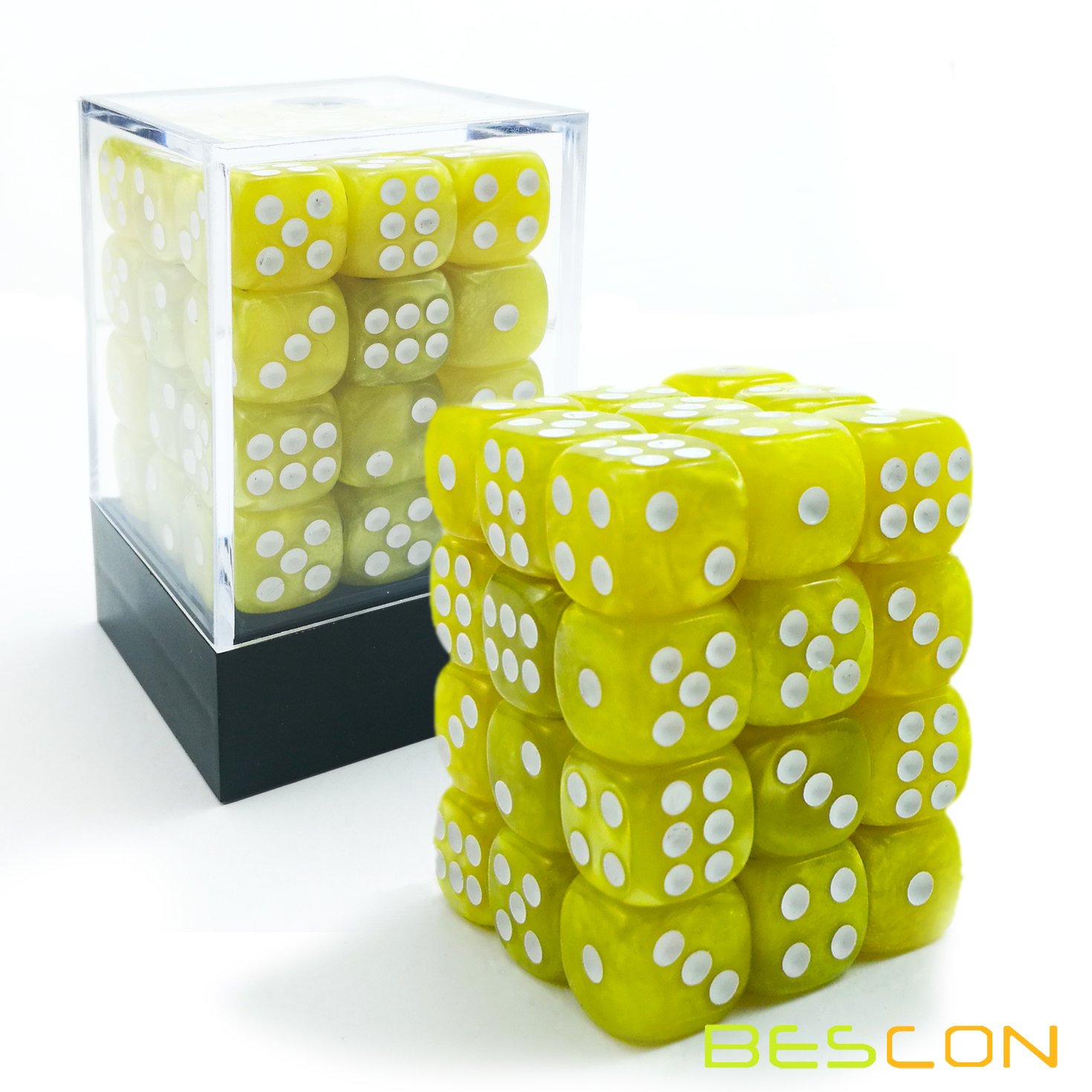 Bescon 12mm 6 Sided Dice 36 in Brick Box, 12mm Six Sided Die (36) Block of Dice, Marble Yellow