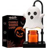 Ghost Candle Warmer Lamp with Timer, Dimmable Cute White Halloween Decor | Adjustable Height, Auto Shut Off, 2 Bulbs, Electric Wax Melt Warmer for Jar Candles, Spooky Gift