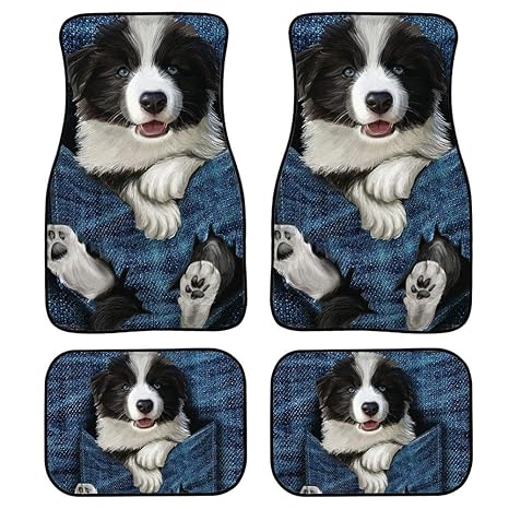 Pzz Beach Border Collie Pocket Pattern Cute Rubber Car Floor Mat 4