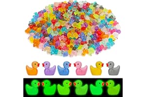 JYXT 250 Pcs Mini Resin Ducks Glow in The Dark, Tiny Animals Figures to Hide Luminous Miniature Plastic Duck for Fish Tank Aquarium Fairy Garden Dollhouse Micro Landscape Birthday Parties Decor