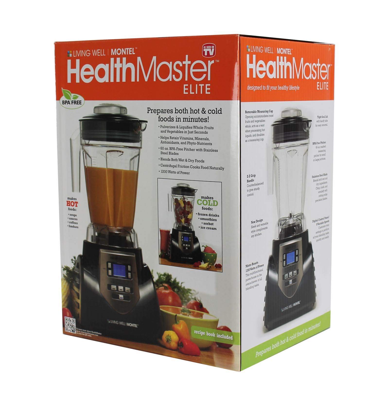 Healthmaster Elite JLA-8 Licuadora profesional para encimera, emulsionante de 1200 vatios con tarro sin BPA de 60 oz, cuchillas de acero inoxidable para bebidas congeladas, batidos, salsas y más, negro