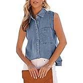 Orchidays Women's Denim Tank Top V Neck Button Down Collared Sleeveless Shirts Casual Blouse Tops