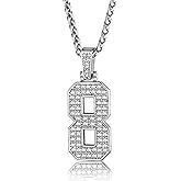 KeyStyle Number Necklaces For Men, Bling Numbers Chain Necklace Hip Hop Simulated Diamond Pendant with Tennis Chain Spiga Chains