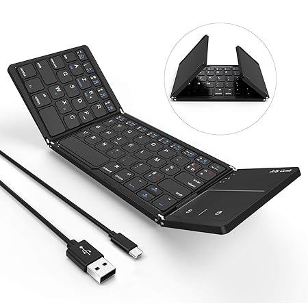 Faltbare Bluetooth Tastatur mit Touchpad, Jelly Comb Faltbare Ultra-Dünne Dual-Modus Wired und Bluetooth Tastatur [QWERTZ Lay