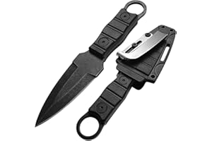 LFHC 6.7 Inch Small Tactical Fixed Blade Knife with Sheath and Clip, Full Tang Camping Fixed Blade Knives for Survival EDC Hiking Hunting, Gifts for Men (Stonewashed)