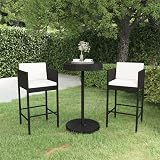 vidaXL 3-Piece Black Poly Rattan Garden Bar Set with Cushions view 2