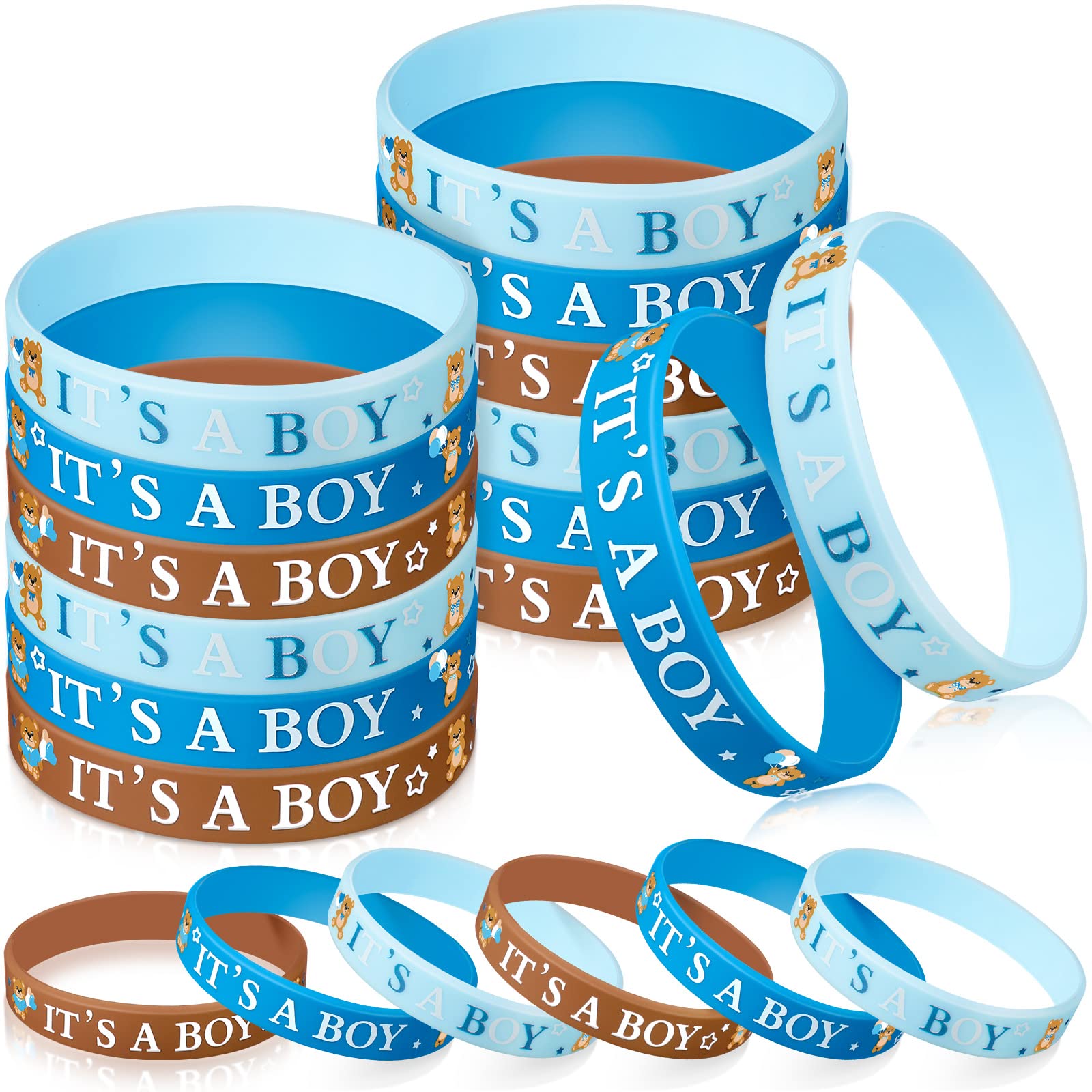 Photo 1 of Zomiboo 36 Pieces Baby Shower Rubber Bracelets, It's a Boy It's a Girl Wristbands Elephant Baby Shower Decorations for Boy Girl Party Favor Gender Reveal Party Supplies(Boy,Brown Blue)