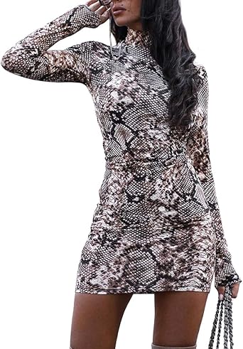 long sleeve snakeskin bodycon dress