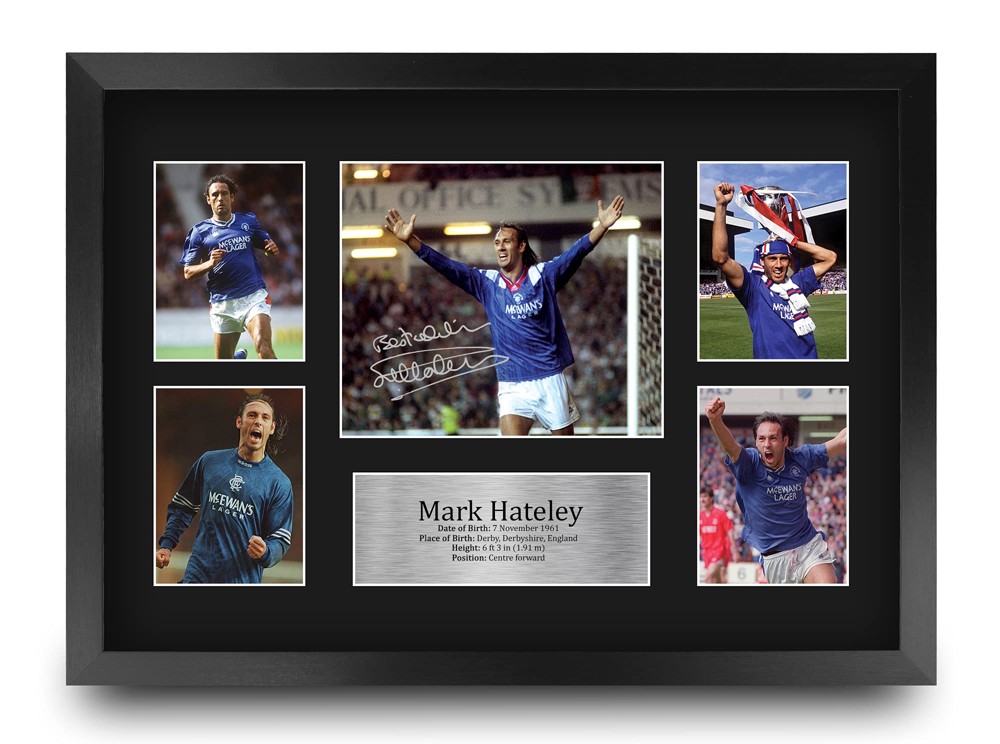HWC Trading FR A3 Mark Hateley Rangers Printed Memorabilia Signed Autograph Photograph Display for Football Fans and Supporters - A3 Framed