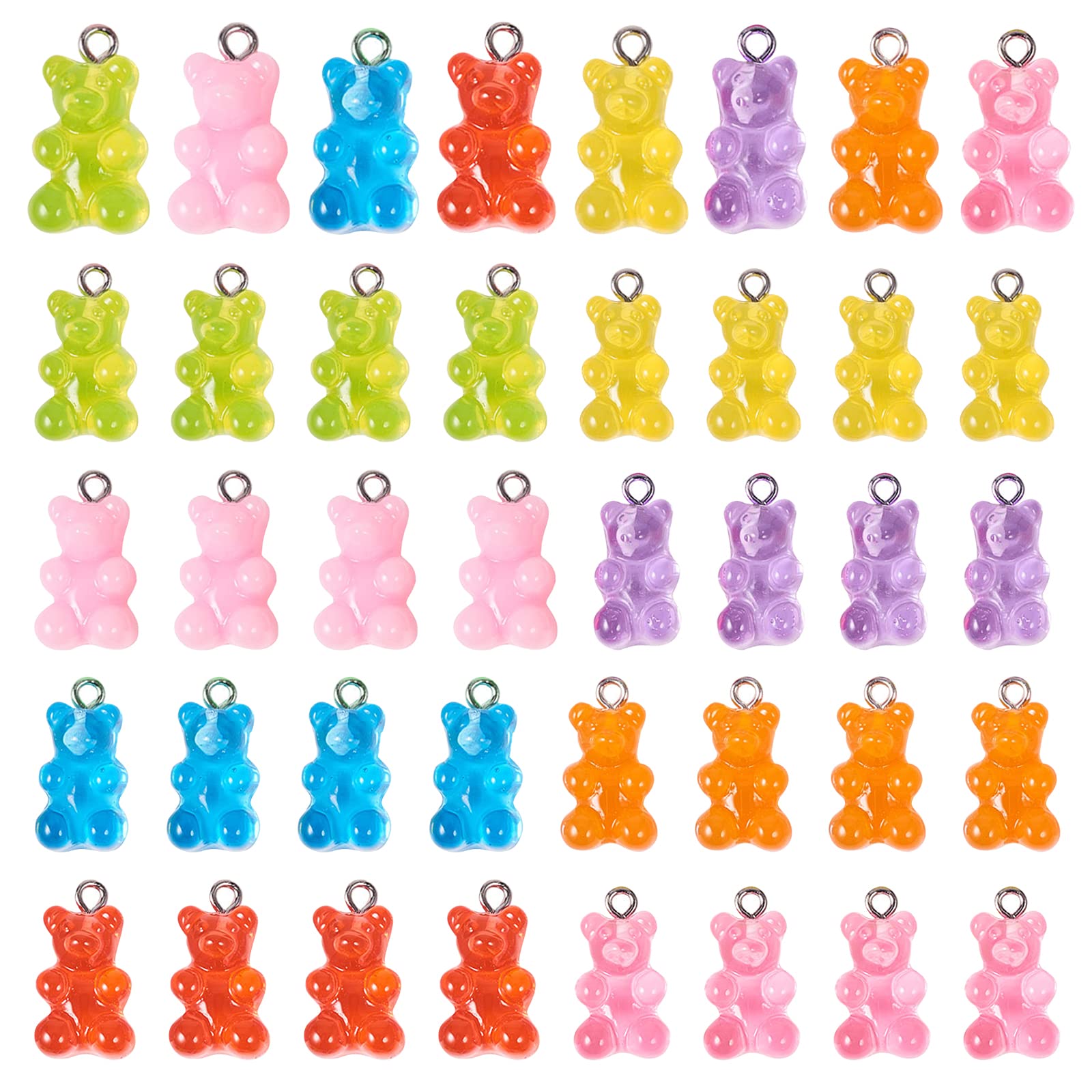 WANDIC Resin gummy bear pendant, 40 Pcs 8 Colors Cartoon Bear Pendants Keychain Pendant DIY Necklace Accessories