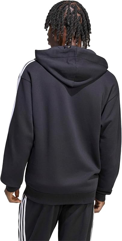 Herren Essentials 3-Stripes French Terry Full-Zip Hoodie Sweatshirt, Black/White, M — Foto 2 von 6