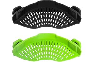 AUOON Clip on Strainer for pots Pans,2PACK,Heat Resistant Silicone, Easy to Use and Store, Dishwasher Safe,BlackGreen