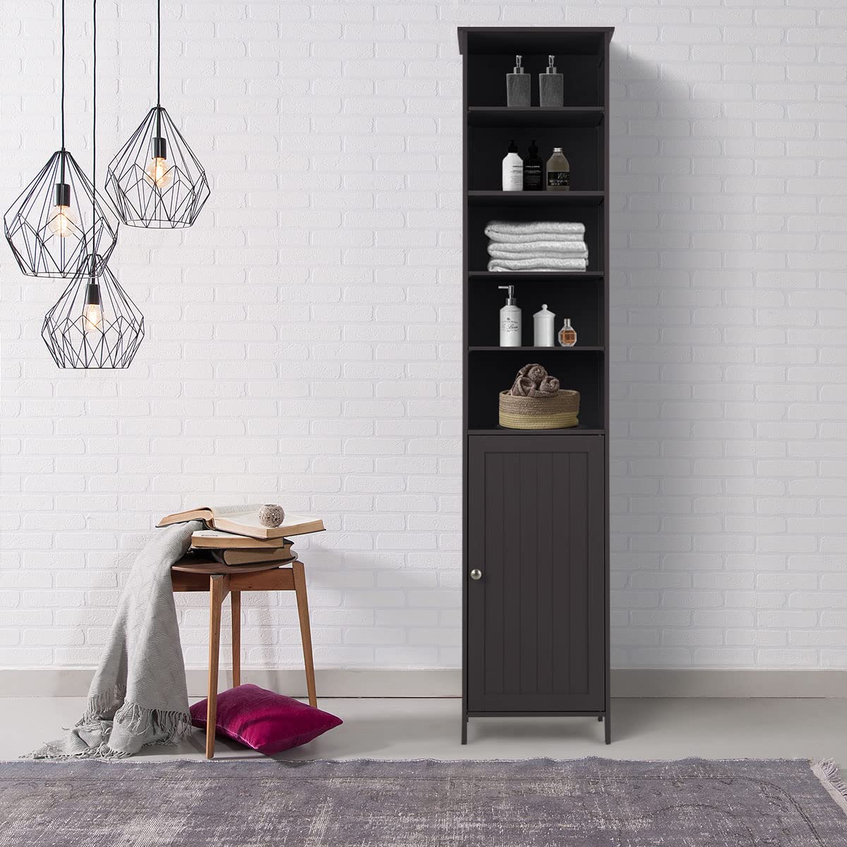 Tangkula Tall Bathroom Storage Cabinet, 72 Inch Bathroom Free Standing Tower Cabinet with ...