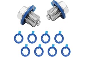 Prozwee 2PCS M14x1.5 Magnetic Engine Oil Drain Plug,Oil Pan Drain Stainless Steel Nut Bolt with High-Temperature Neodymium Magnet,& 8PCS Washers Anti Leakage,for Most Cars,Motorcycles,Boats