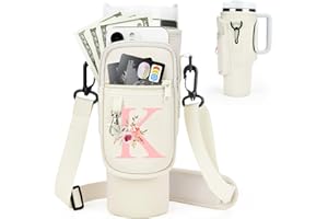 SERNAXI Initial Water Bottle Holder with Strap for Stanley 40 oz Tumbler/Simple Modern 40 oz Tumbler,Water Bottle Carrier Bag with Strap,Personalized A-Z Phone Pocket for Stanley Cup Accessories