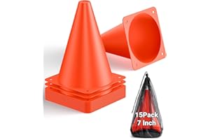 duskeep 15 Pack Soccer Cones with Mesh Bag, 7 Inch Agility Marker Cones for Sports Training, Soccer, Basketball, Skating, Football, Traffic, Indoor and Outdoor Games