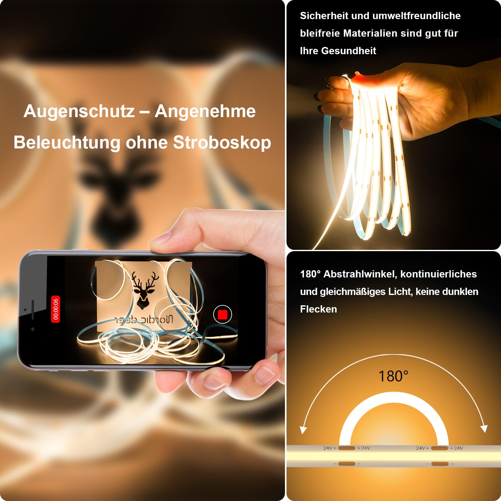 PAUTIX COB LED Streifen 2700K Warmweiss 5M,480LEDs/M Dimmbar 24V Weiß LED Streifen Licht Set mit RF Fernbedienung und Netzteil,CRI93+ Hell Unterbauleuchte für Home DIY Dekoration Timerfunktion. 4