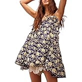 OFSOAK Women Boho Mini Dress Adjustable Spaghetti Strap Sundress Floral Short Flowy Casual Summer Loose Babydoll Dresses