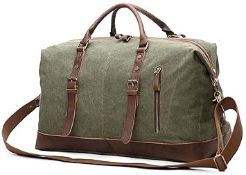 EverVanz Übergroßer Reise Duffel Segeltuch Lederbesatz Tragetasche Schultertasche Handtasche Wochenend Tasche