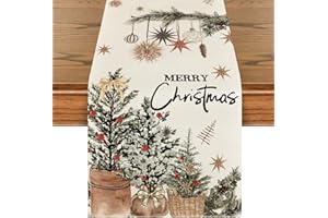 Artoid Mode Xmas Trees Holly Pine Cone Merry Christmas Table Runner, Seasonal Winter Kitchen Dining Table Decoration for Home Party Decor 13x72 Inch