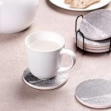 LIFVER Coasters Set of 6 Grey Ceramic Coasters with Holder 4.0 in view 7