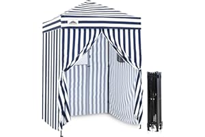 EAGLE PEAK Flex Ultra Compact 5x5 Pop-up Canopy, Sun Shelter, Changing Room, Portable Privacy Canopy Cabana for Pool, Fashion Photoshoots, or Camping, White/Blue