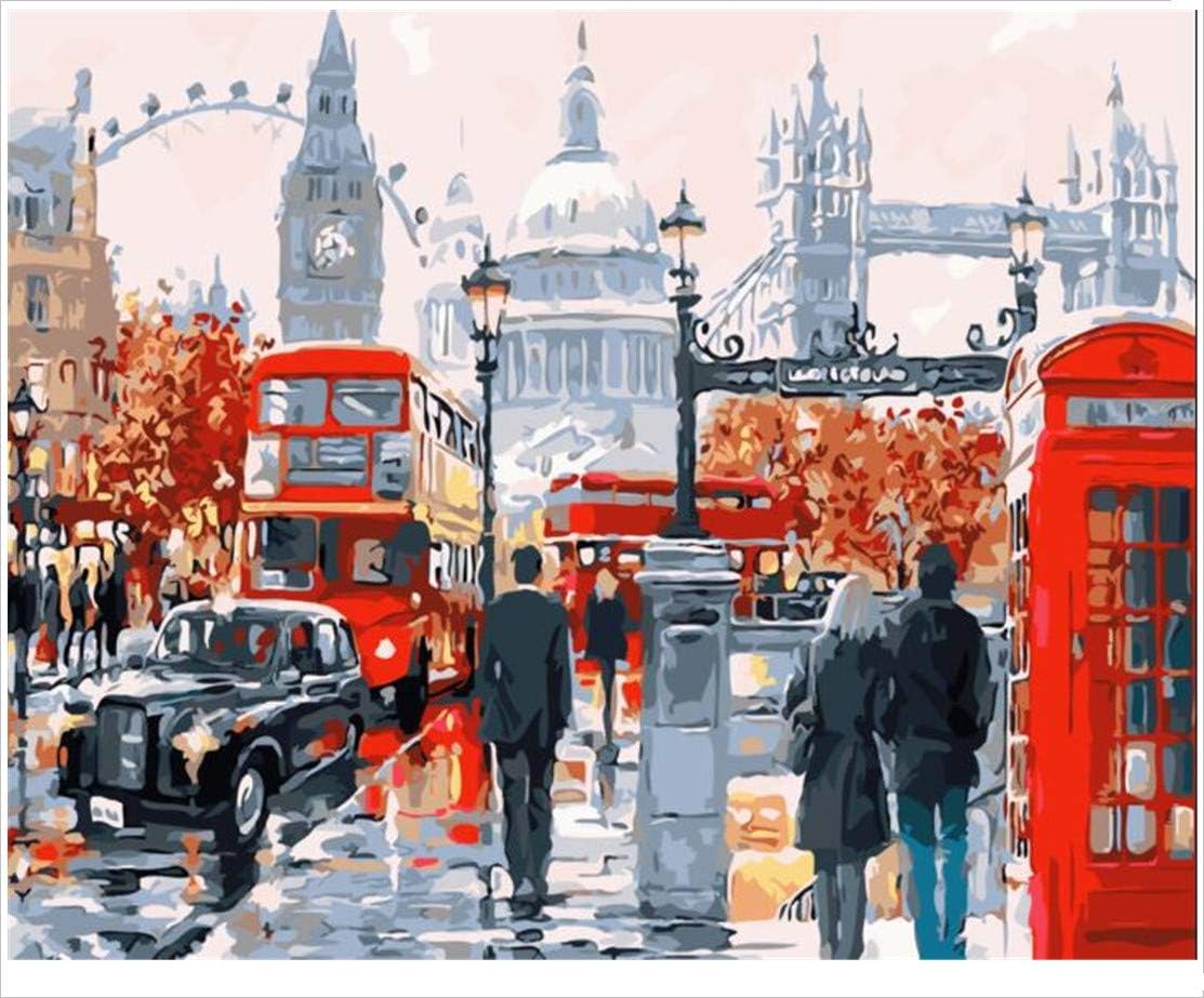 London Street Red Telephone Booth Paint by Numbers Kits for Adult Kids DIY Painting by Number for Home Wall Decor,16"x20" Unmounted
