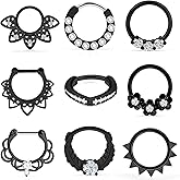 Ocptiy 16G Hinged Septum Clicker 316L Surgical Steel Septum Nose Rings Earrings Hoops Piercing Jewelry for Men Women 10mm 9pcs