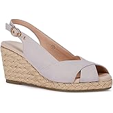 gihubafuil Women’s Platform Wedges Sandals Open Toe Buckle Slingback Espadrilles Cross Band Slip-on High Heels Grey 8.5