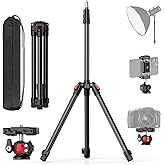 XXZU 6.9ft/210cm Light Stand for Photography Studio, Camera Tripod Stand with Ball Head, Phone Tripod with Case, Lighting Tri