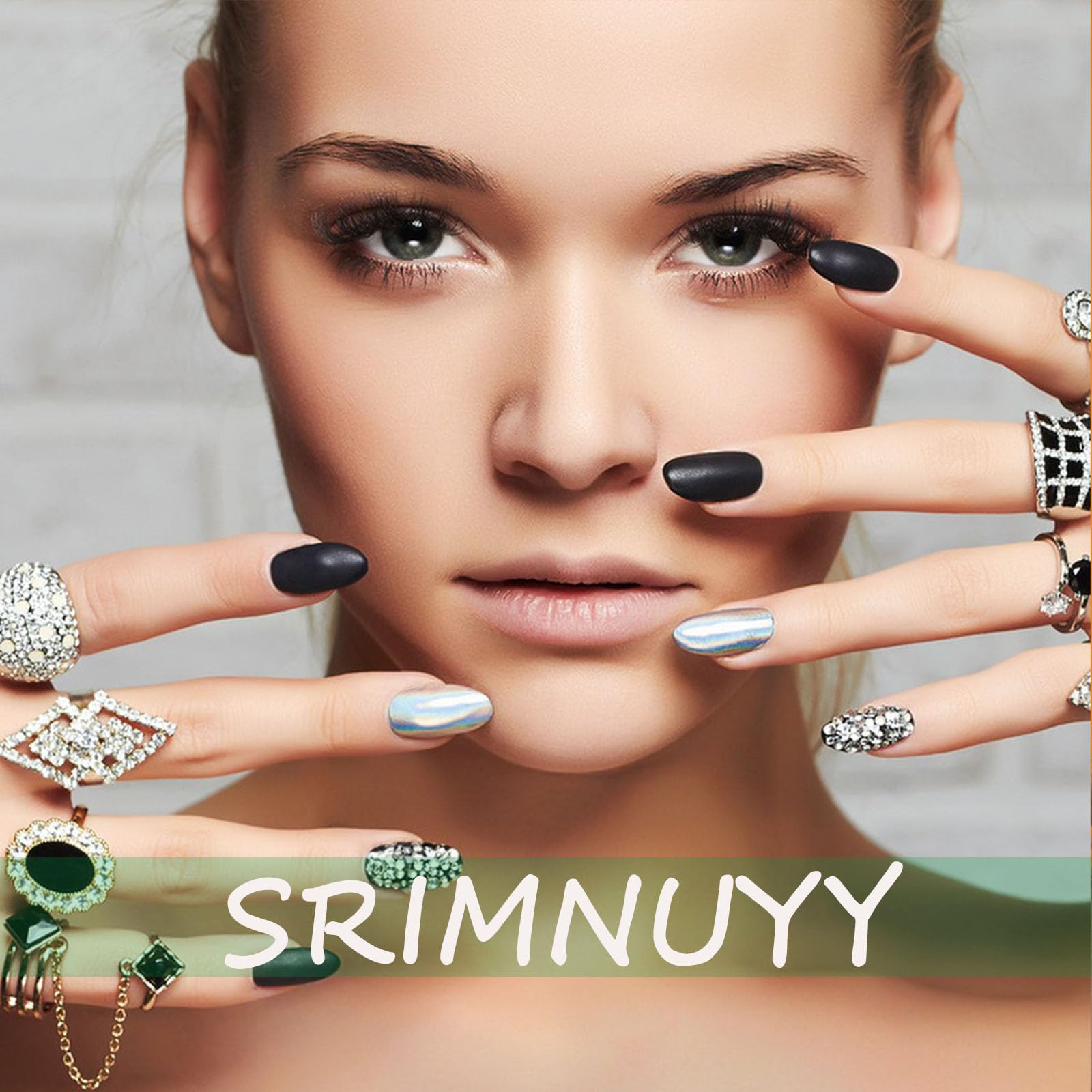 Square Press on Nails Short Sea Blue Fake Nails Glossy Acrylic Nails Press ons Full Cover False Nails with Golden Glitter Designs Glue Stick on Nails for Women Girls 24 Pcs - Image 6