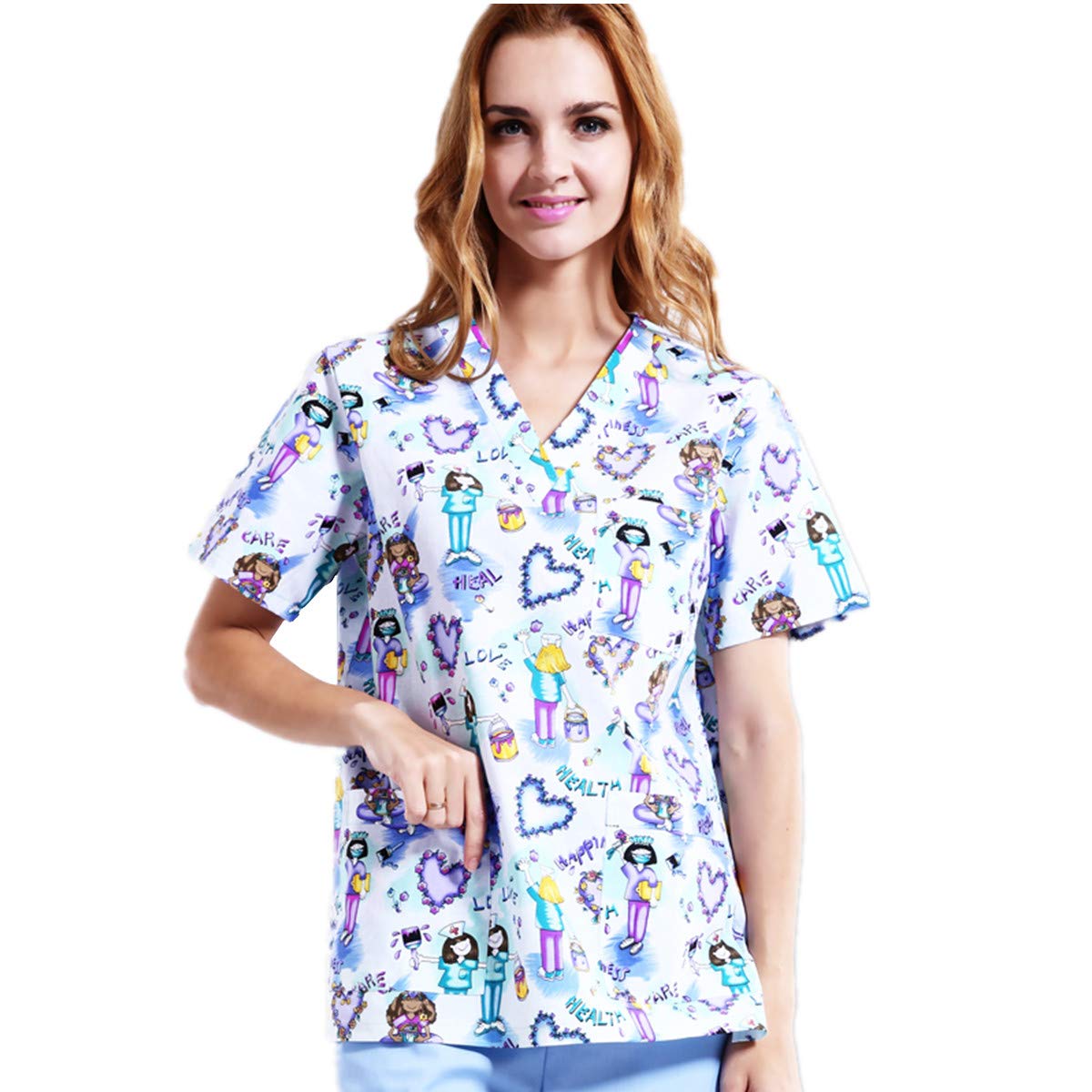 Scurb Sets V-Neck Nurse Portrait Short Sleeve Unisex Comfortable Work Uniform