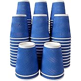 V VAMEI 12 oz Coffee Cups 100 Count, Disposable Paper Cups 12oz, Corrugated Ripple Wall To Go Coffee Cups for Hot Beverage Party Home Office School Work Morning Coffee Bar, Blue