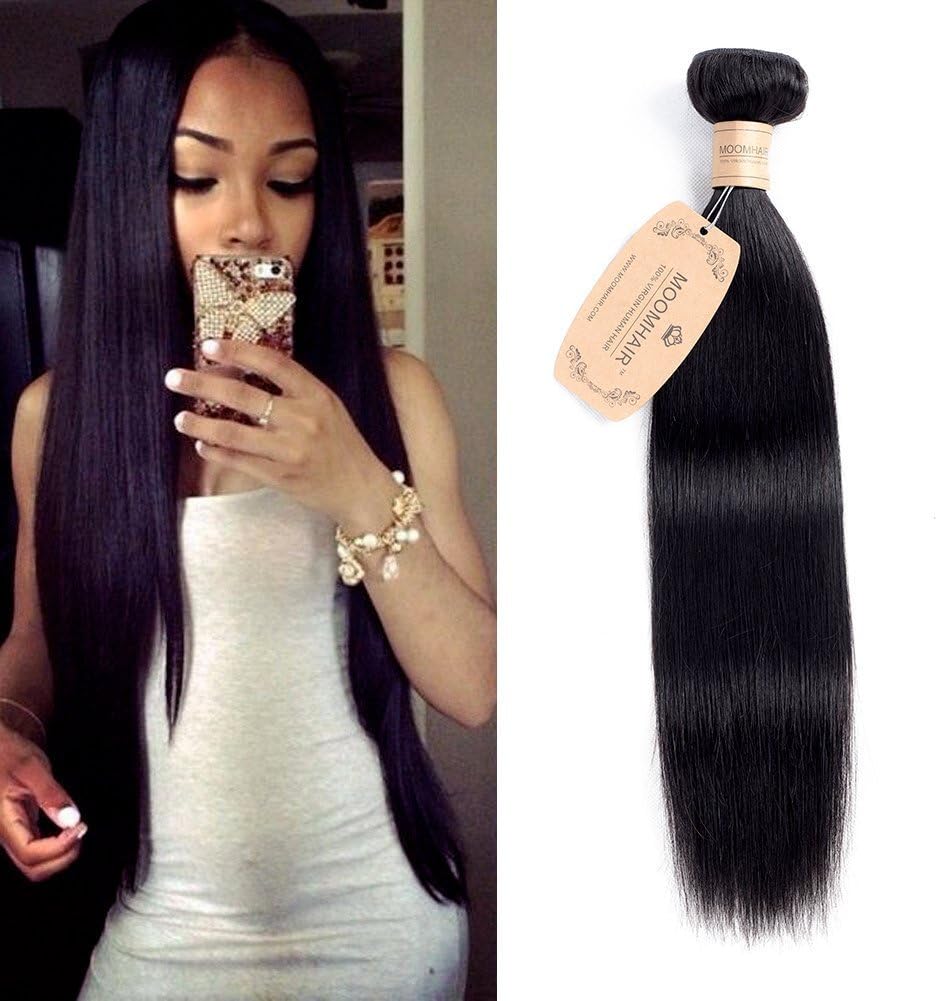 MOOMHAIR 9A Brazilian Virgin Hair (14" 100g) 100% Unprocessed Human Hair 1 Bundle Remy Hair Extensions Weave Natural Color Straight