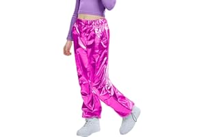 LOLANTA Girls Metallic Jogger Pants, Shiny Jazz Street Hip Hop Dance Pants 7-16, Convertible Leg Opening