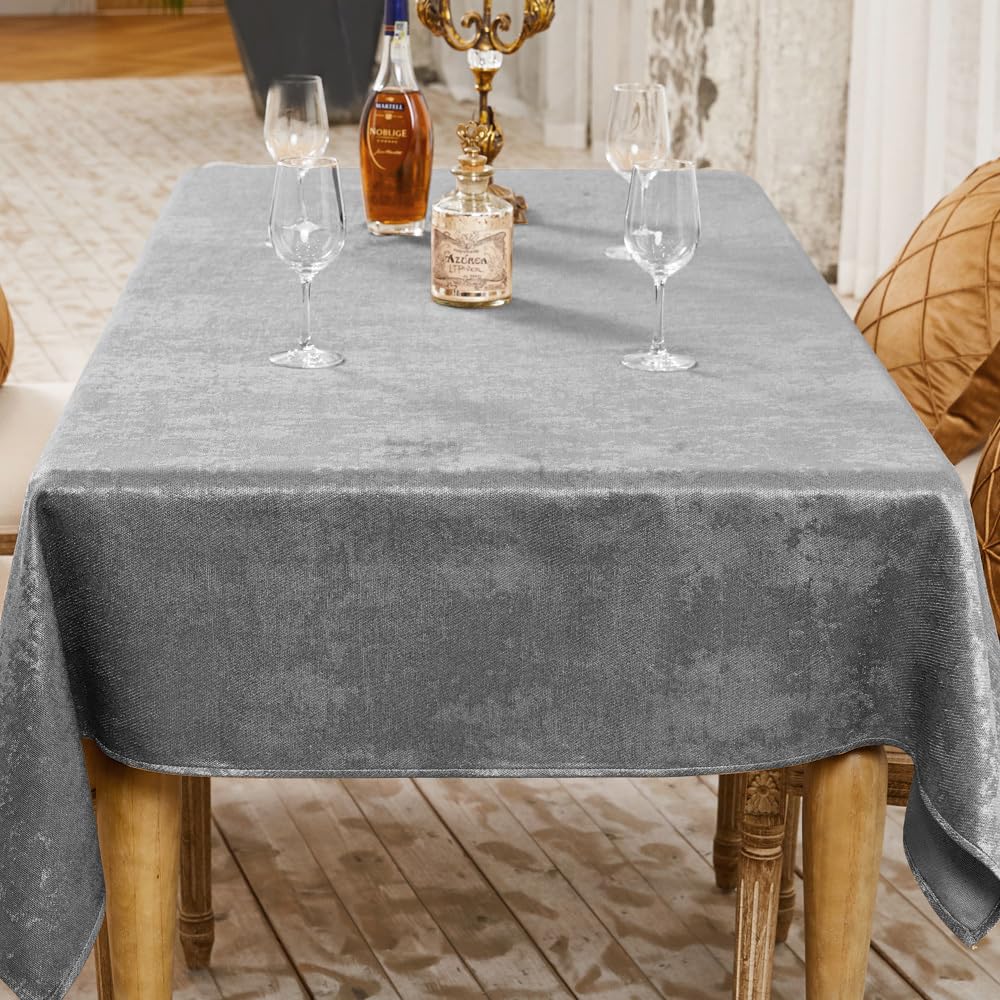 BALCONY & FALCON Table Cloth Wipe Clean Waterproof Rectangular – Linen-Effect Shimmer Washable Tablecloth for Dining, Kitchen, Outdoor, Party, Picnic, Wedding, Christmas – Grey, 140 x 180 cm — image 1